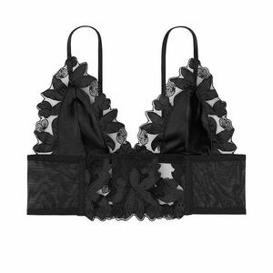 Victoria’s Secret Unlined Floral Embroidered Long Line Bralette Black XL